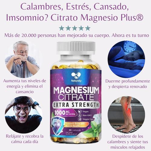 Citrato Magnesio Plus® – Alivia Calambres, Reduce Estrés, Aumenta Energía y Duerme Mejor